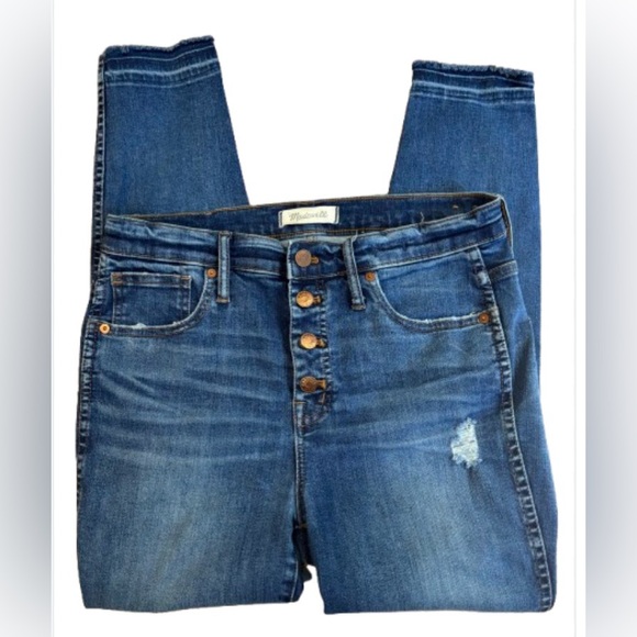 Madewell High Rise Distressed Blue Jeans - Picture 1 of 5